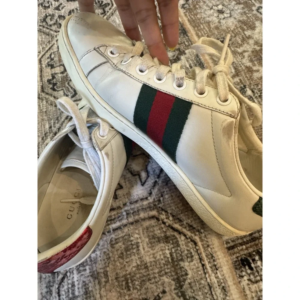 Gucci Ace Green Crocodile White Leather Shoes Sneakers Size 36
